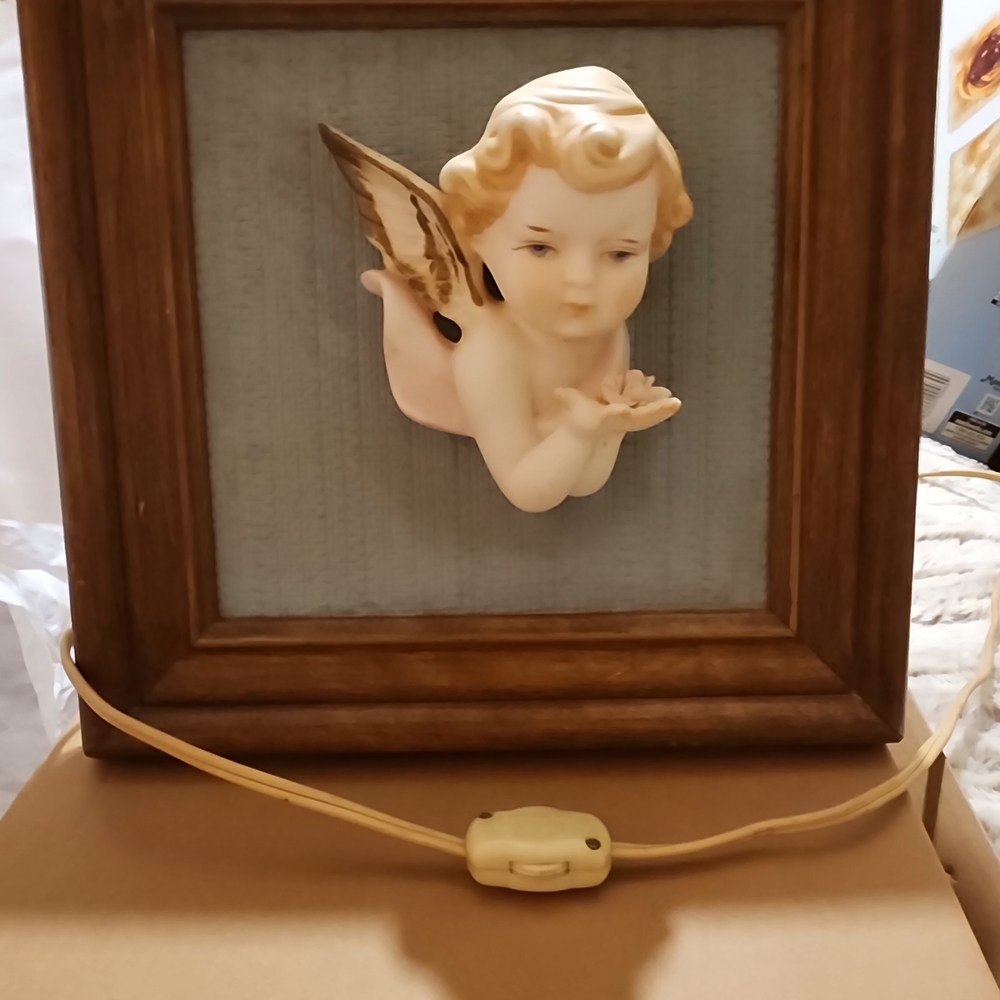 Charming Angel Wall Accent with Brown Frame